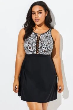 Black Leopard Print Sexy Side Lace Up Swimdress -Sandy Bikinis Shop b sfsd1911045 5