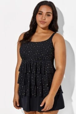 Black Square Neck Ruffle Vintage Women Swimdress -Sandy Bikinis Shop b sfsd1911046 55