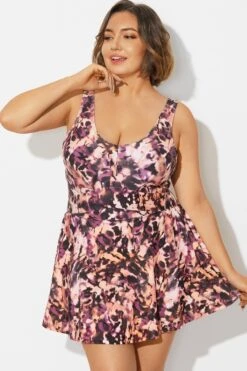 V-Neck Auburn Tie Dye Black Elegant Swimdress