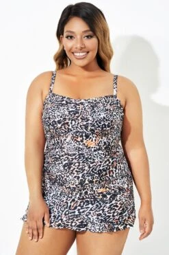 Leopard Twist Front Sweetheart Neckline Ruffle Swimdress -Sandy Bikinis Shop b sfsd1911053 4