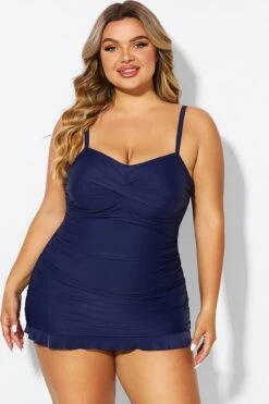 Dark Blue Twist Front Sweetheart Neckline Ruffle Swimdress 8 Dark Blue Twist Front Sweetheart Neckline Ruffle Swimdress -Sandy Bikinis Shop b sfsd1911054 3