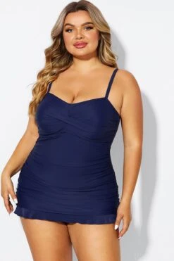 Dark Blue Twist Front Sweetheart Neckline Ruffle Swimdress 9 Dark Blue Twist Front Sweetheart Neckline Ruffle Swimdress -Sandy Bikinis Shop b sfsd1911054 4