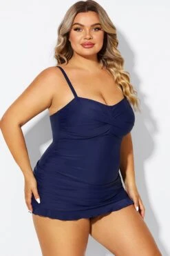 Dark Blue Twist Front Sweetheart Neckline Ruffle Swimdress 10 Dark Blue Twist Front Sweetheart Neckline Ruffle Swimdress -Sandy Bikinis Shop b sfsd1911054 5