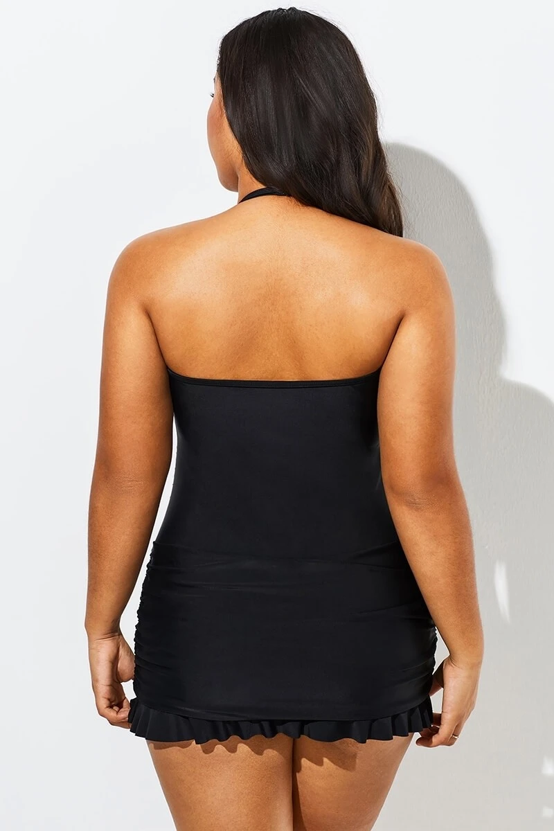 Solid Black Fringe Ruffle Hem Bandeau Swimdress 5 Solid Black Fringe Ruffle Hem Bandeau Swimdress - Image 5