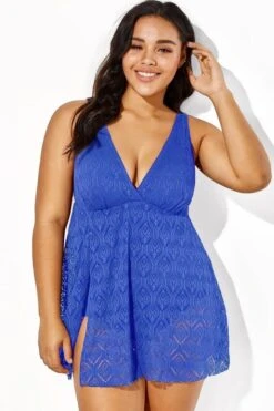 Blue Crochet Side Slit V-Neck Graceful Swimdress 6 Blue Crochet Side Slit V-Neck Graceful Swimdress -Sandy Bikinis Shop b sfsd1911064