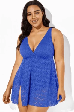 Blue Crochet Side Slit V-Neck Graceful Swimdress 7 Blue Crochet Side Slit V-Neck Graceful Swimdress -Sandy Bikinis Shop b sfsd1911064 3