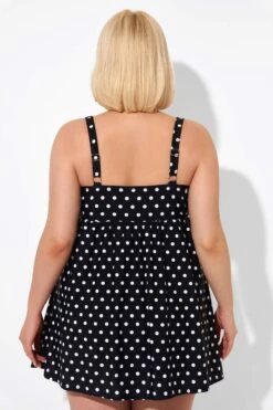 Black Dot Retro Round Neck Wide Strap Swimdress -Sandy Bikinis Shop b sfsd2003039 2