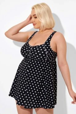 Black Dot Retro Round Neck Wide Strap Swimdress -Sandy Bikinis Shop b sfsd2003039 4