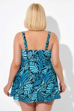 Blue Leaves Printed V-neck Women Swimdress -Sandy Bikinis Shop b sfsd2003046 2