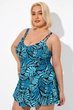 Blue Leaves Printed V-neck Women Swimdress -Sandy Bikinis Shop b sfsd2003046 5