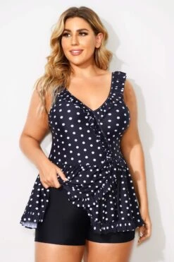 Polka Dots Ruffle V-neck Classic Women Swimdress -Sandy Bikinis Shop b sfsd2003052 3
