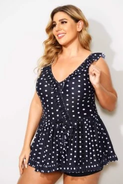 Polka Dots Ruffle V-neck Classic Women Swimdress -Sandy Bikinis Shop b sfsd2003052 4