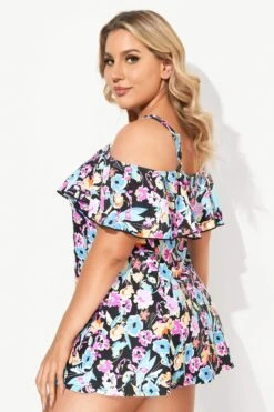 Floral Printed Off-the-Shoulder Flounce Swimdress -Sandy Bikinis Shop b sfsd2003054 3