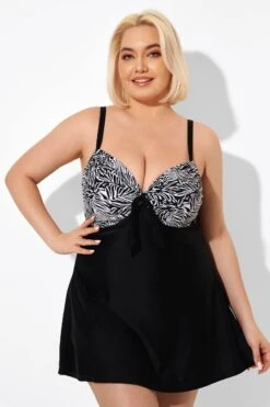 Black & White Jungle Tie Front Underwire Swimdress -Sandy Bikinis Shop b sfsd2003121 5