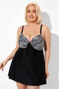 Black & White Jungle Tie Front Underwire Swimdress -Sandy Bikinis Shop b sfsd2003121 6
