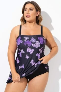 Elegant Ombre Butterfly Print Square Neck Swimdress -Sandy Bikinis Shop b sfsd2003133 3