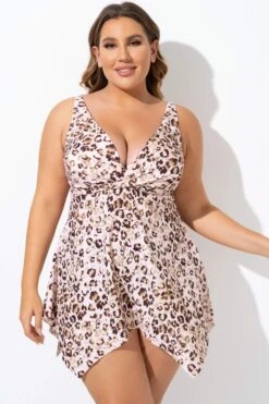 Leopard Retro Wrap Adjustable Wide Strap Swimdress -Sandy Bikinis Shop b sfsd2003155 5