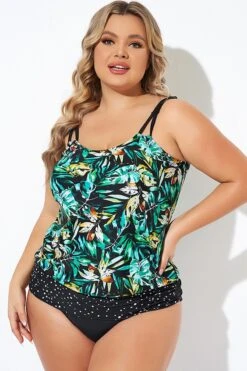 Green Leaf Adjustable Straps Blouson Tankini Top -Sandy Bikinis Shop b sftan010006 4