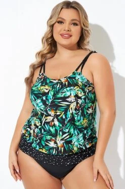 Green Leaf Adjustable Straps Blouson Tankini Top -Sandy Bikinis Shop b sftan010006 5