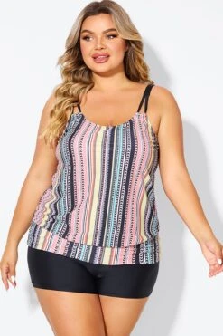 Vintage Multi Color Double Straps Tankini Top 8 Vintage Multi Color Double Straps Tankini Top -Sandy Bikinis Shop b sftan010008 3