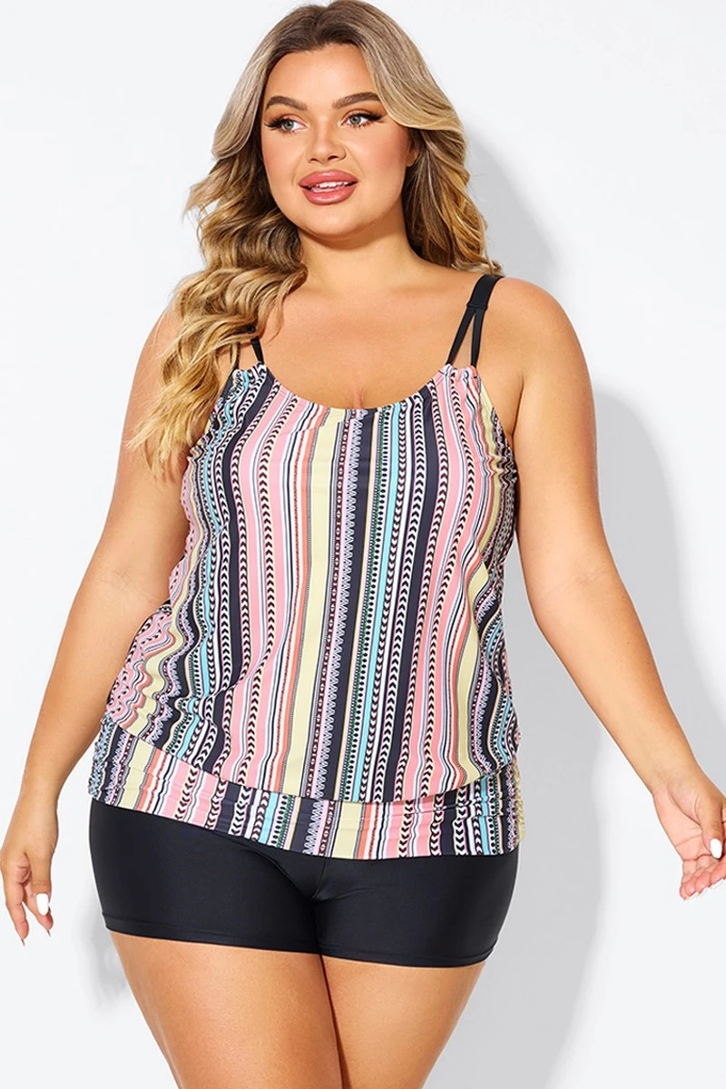 Vintage Multi Color Double Straps Tankini Top 3 Vintage Multi Color Double Straps Tankini Top - Image 3