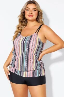 Vintage Multi Color Double Straps Tankini Top 10 Vintage Multi Color Double Straps Tankini Top -Sandy Bikinis Shop b sftan010008 5