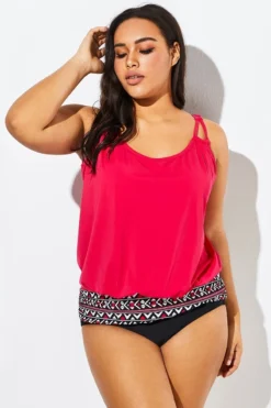 Women Red Loop Strap Blouson Tankini Top -Sandy Bikinis Shop b sftan1911017 6