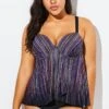 Stripe Flowy Sweetheart Neckline Underwire Tankini Set