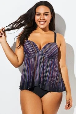 Stripe Flowy Sweetheart Neckline Underwire Tankini Set -Sandy Bikinis Shop b sftan1911025 3