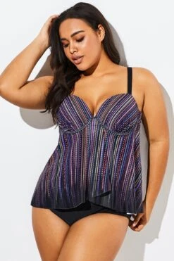 Stripe Flowy Sweetheart Neckline Underwire Tankini Set -Sandy Bikinis Shop b sftan1911025 5