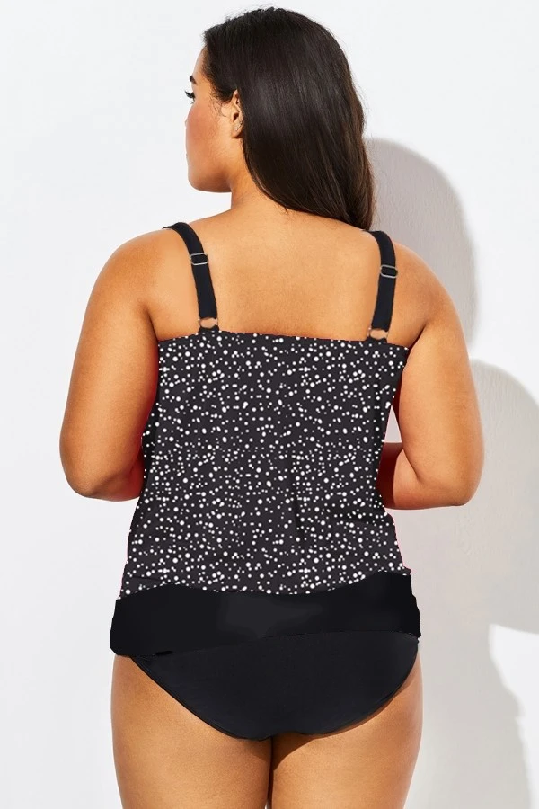 Black White Dot Loop Strap Blouson Tankini Top 2 Black White Dot Loop Strap Blouson Tankini Top - Image 2