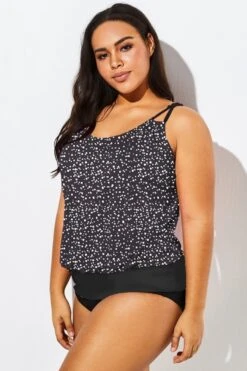 Black White Dot Loop Strap Blouson Tankini Top 8 Black White Dot Loop Strap Blouson Tankini Top -Sandy Bikinis Shop b sftan1911127 33 1