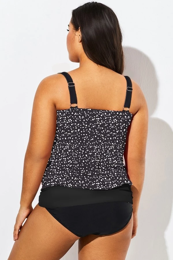 Black White Dot Loop Strap Blouson Tankini Top 5 Black White Dot Loop Strap Blouson Tankini Top - Image 5