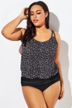 Black White Dot Loop Strap Blouson Tankini Top 11 Black White Dot Loop Strap Blouson Tankini Top -Sandy Bikinis Shop b sftan1911127 66 1