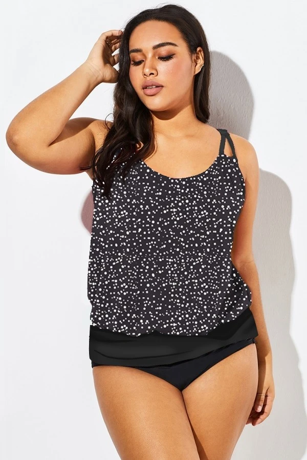 Black White Dot Loop Strap Blouson Tankini Top 6 Black White Dot Loop Strap Blouson Tankini Top - Image 6