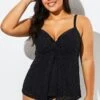 Black Faux Flyaway Flowy Twist Front Tankini Set
