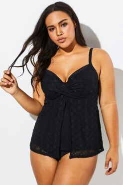 Black Faux Flyaway Flowy Twist Front Tankini Set 8 Black Faux Flyaway Flowy Twist Front Tankini Set -Sandy Bikinis Shop b sftan1911161 3