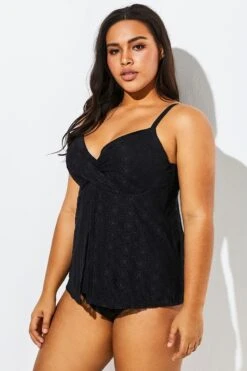 Black Faux Flyaway Flowy Twist Front Tankini Set 10 Black Faux Flyaway Flowy Twist Front Tankini Set -Sandy Bikinis Shop b sftan1911161 4