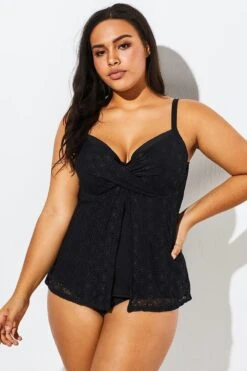 Black Faux Flyaway Flowy Twist Front Tankini Set 9 Black Faux Flyaway Flowy Twist Front Tankini Set -Sandy Bikinis Shop b sftan1911161 6