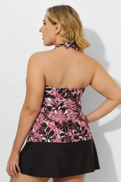 Flower Halter V Neckline Tankini With Slit Skirt 6 Flower Halter V Neckline Tankini With Slit Skirt -Sandy Bikinis Shop b sftan1911168 3