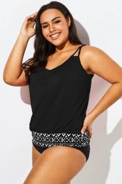 Black Scoopneck Tummy Control Tankini Top -Sandy Bikinis Shop b sftan1911188t 44