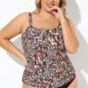 Leopard Print Scoopneck Adjustable StrapsTankini Top