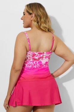 Pink Tie Front Tankini With Sorbet Side Slit Skirt -Sandy Bikinis Shop b sftan2003032 4