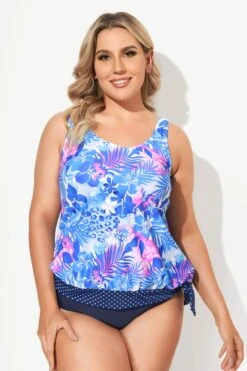 Hibiscus Printed Side Tie Blouson Tankini Top