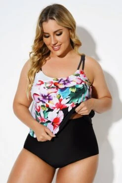 Floral Printed Loop Strap Blouson Tankini Top -Sandy Bikinis Shop b sftan2003047 3