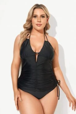 Black Deep V-Neck Self-Tie Plunge Tankini Set 7 Black Deep V-Neck Self-Tie Plunge Tankini Set -Sandy Bikinis Shop b sftan2003052 4