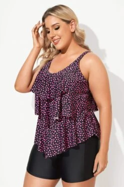 Black Pink Dot Tiered-Ruffle Tankini Set 7 Black Pink Dot Tiered-Ruffle Tankini Set -Sandy Bikinis Shop b sftan2003097 4