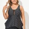 Black Dots Classic Handkerchief-Hem Tankini Top