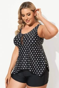 Black Dots Classic Handkerchief-Hem Tankini Top -Sandy Bikinis Shop b sftan2003146 4