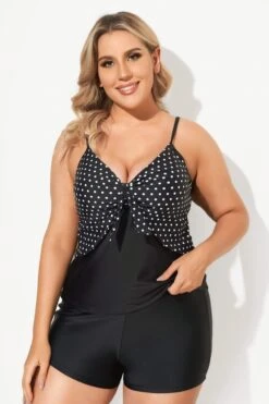 Black Dots Sweetheart Neck Tie Front Tankini Top -Sandy Bikinis Shop b sftan2003149 2